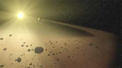 a disk of debris orbiting a star
